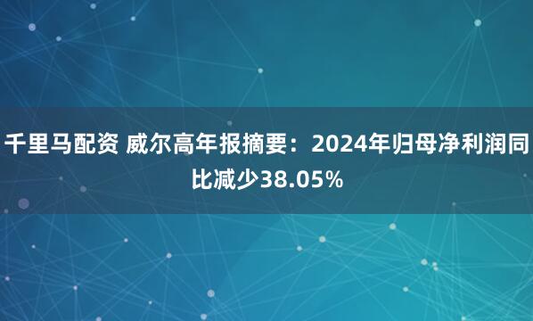 千里马配资 威尔高年报摘要：2024年归母净利润同比减少38.05%